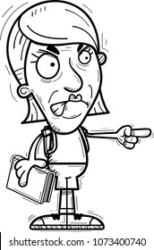 A cartoon illustration of a senior citizen woman student looking angry and pointing.