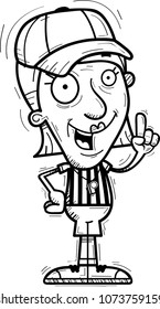 A cartoon illustration of a senior citizen woman referee talking.