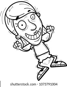 A cartoon illustration of a senior citizen woman jumping.