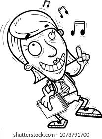 A cartoon illustration of a senior citizen woman student dancing.