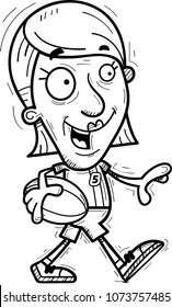 A cartoon illustration of a senior citzen woman rugby player walking.