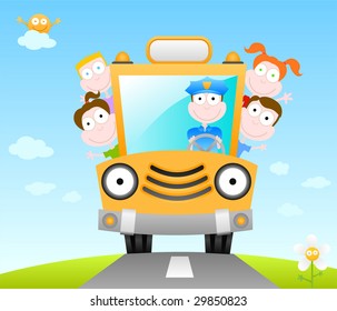 cartoon illustration series - funny school bus