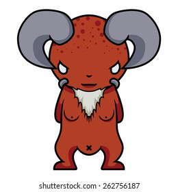 Cartoon illustration of serious looking devil monster