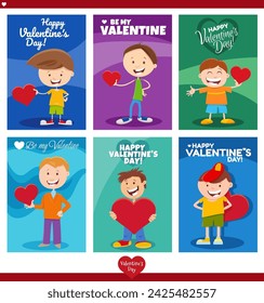 cartoon illustration set with boys in love with Valentines Day cards