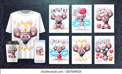 Cartoon illustration - set cute mouse. Vector eps 10