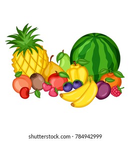 Cartoon Illustration Set of Different  Fruits Isolated on White Background