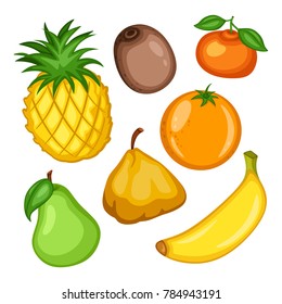 Cartoon Illustration Set of Different  Fruits Isolated on White Background