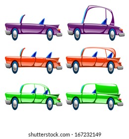 cartoon illustration of set of different types of car