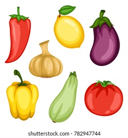 Cartoon Illustration Set of Different  Vegetables
