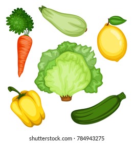 Cartoon Illustration Set of Different  Vegetables