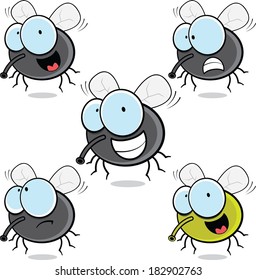 Cartoon illustration set of funny cartoon flies. 