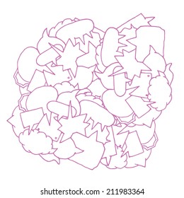 Cartoon illustration of several speech bubbles cramped together