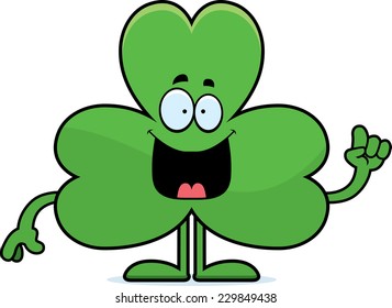 A cartoon illustration of a shamrock with an idea.