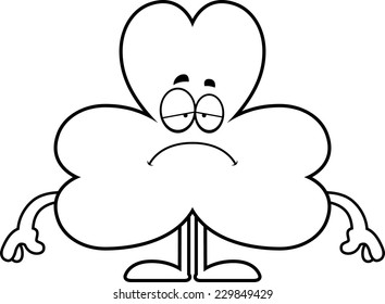 A cartoon illustration of a shamrock looking sad.