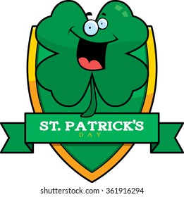 A cartoon illustration of a shamrock in a St. Patrick's Day themed graphic.