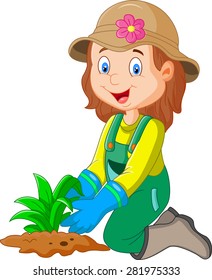 cartoon illustration she was plants in the garden