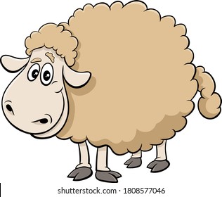 Cartoon Illustration of Sheep Farm Animal Comic Character