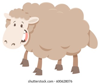 Cartoon Illustration of Sheep Farm Animal Character