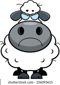 Cartoon illustration of a sheep with a grumpy expression. 