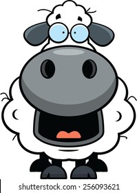 Cartoon illustration of a sheep with a happy expression. 