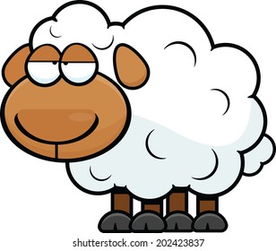 Cartoon illustration of a sheep with a tired expression.