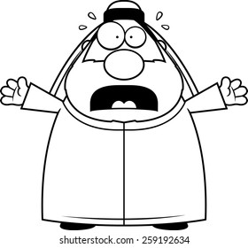 A cartoon illustration of a sheikh looking scared.