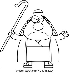 A cartoon illustration of a shepherd looking angry.