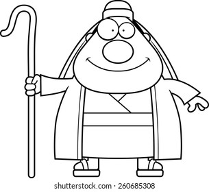A cartoon illustration of a shepherd looking happy.