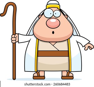 A cartoon illustration of a shepherd looking surprised.