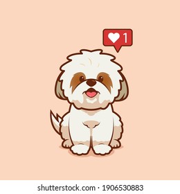 Cartoon illustration of shih tzu dog sitting with love icon. Vector illustration of shih tzu dog