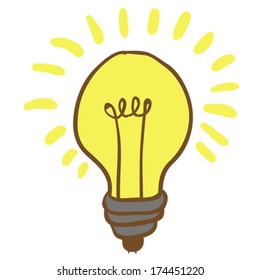 cartoon illustration of shiny hand drawn lightbulb