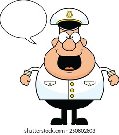 Cartoon illustration of a ship captain with a happy expression. 
