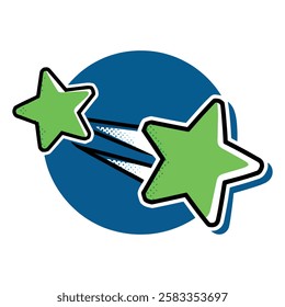 Cartoon illustration of a shooting star with a gradient background. A whimsical design featuring a bright star with a glowing trail, perfect for dreamy and magical themes. Vector illustration.