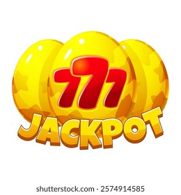 A cartoon illustration showcasing a jackpot symbol that prominently features three iconic sevens arranged on golden eggs for Easter slot games