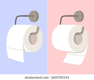 Cartoon illustration showing the correct and incorrect way to hang toilet paper. Humor vector drawing for bathroom etiquette