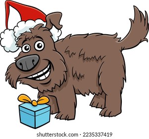 Cartoon illustration of shuggy dog character with gift on Christmas time