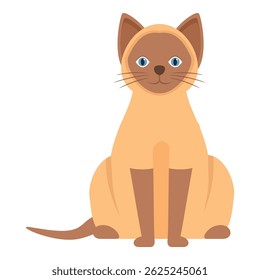 Cartoon illustration of a siamese cat sitting calmly with blue eyes