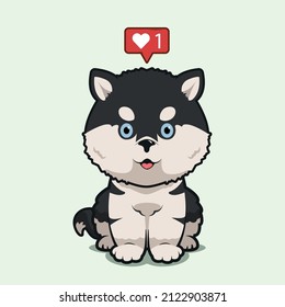 Cartoon illustration of siberian husky dog sitting with love icon. Vector illustration of siberian husky dog