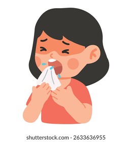 Ilustração de Desenho Animado de Menina Doente Espirrando Kid