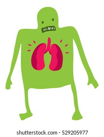 Cartoon illustration of sick man worried about his lungs