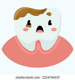 Cartoon Illustration Of A Sick Tooth. Sad Kawaii Tooth. Tooth With Caries. Vector Illustration