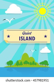 cartoon illustration of a simple applicator nice and quiet island with space for text