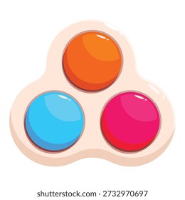 Cartoon illustration of a simple dimple fidget toy featuring orange, blue, and pink bubbles on a white background, providing a playful and engaging sensory experience
