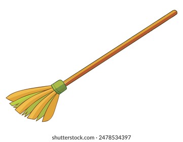 A cartoon illustration of a simple yellow broom. Vector illustration