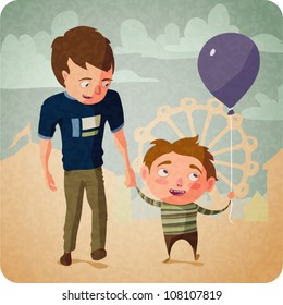 Cartoon illustration single father