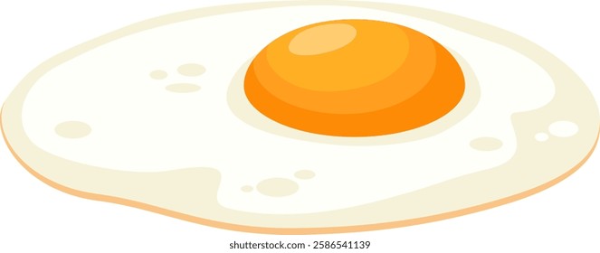 Cartoon illustration of a single fried egg showing a bright orange circular yolk surrounded by cooked egg white, creating a simple yet appealing visual of a classic breakfast food