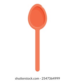 Cartoon illustration of a single orange spoon lying on a white background, representing kitchen utensil, cooking and food