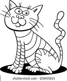 cartoon illustration of sitting cat for coloring book