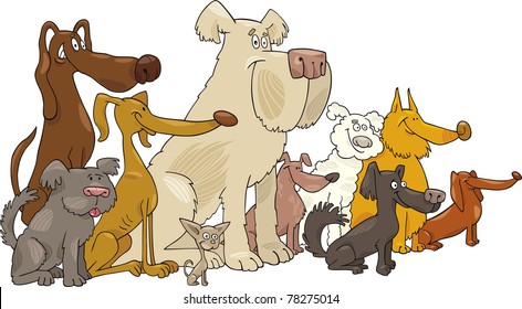 Cartoon illustration of Sitting dogs group