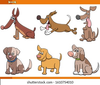 Cartoon Illustration of Six Comic Dogs and Puppies Pet Animal Characters Set
